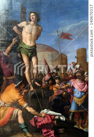 Martyrdom of saint Sebastian altarpiece in the Basilica di San Lorenzo in Florence, Italy Martyrdom of saint Sebastian altarpiece in the Basilica di San Lorenzo in Florence, Italy 140670317