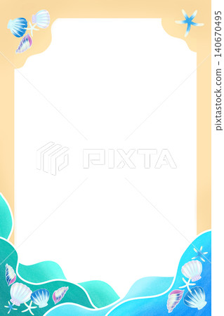夏日藍色大海和沙灘的插圖邊框(直版) 夏日藍色大海和沙灘的插圖邊框(直版) 140670495