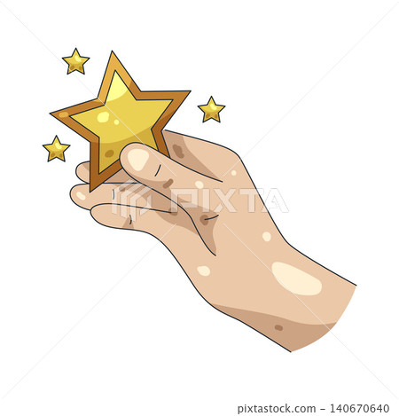 Illustration of hand holding a golden star 140670640