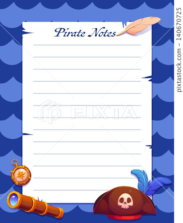 Pirate memo note banner for kids daily to do list and task plan agenda with sea waves frame. Cartoon memo note with pirate captain tricorn hat, corsair sailor spyglass and sailing compass for notes Pirate memo note banner for kids daily to do list and task plan agenda with sea waves frame. Cartoon memo note with pirate captain tricorn hat, corsair sailor spyglass and sailing compass for notes 140670725