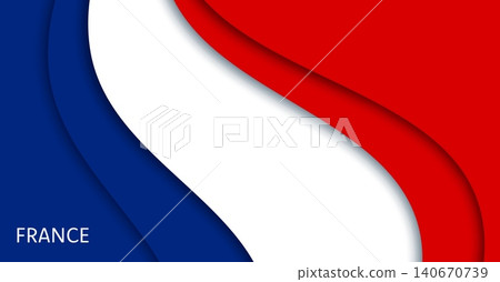 Paper cut flag of France 14 July national holiday papercut banner. Layered tricolor French flag with 3d flowing blue, white, red waves, symbol of pride and celebration for Bastille Day patriotic event 140670739
