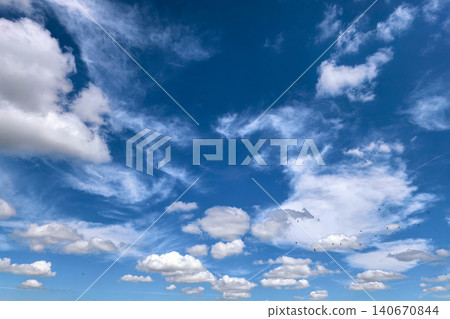 Blue Sky With Clouds And Flying Swallows Blue Sky With Clouds And Flying Swallows 140670844