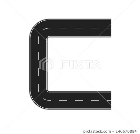Letter C road font type, asphalt path way typeface, abc English highway route alphabet. Asphalt road with dashed lane markings and white border lines. Character for street map, travel, car drive track 140670884