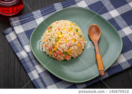 chinese Fried Rice with Diced Ham and Vegetables on Tray chinese Fried Rice with Diced Ham and Vegetables on Tray 140670918