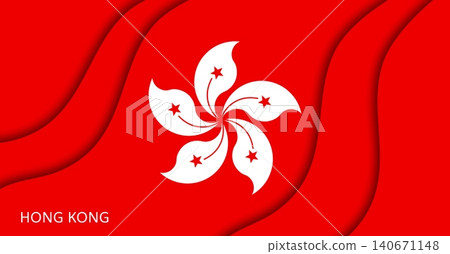 Hong Kong paper cut flag, papercut national holiday banner. Waving red background with white Bauhinia orchid flower international sports event graphic and global business summit banner 140671148