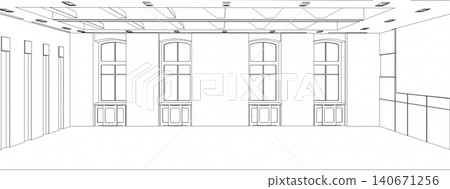 contour visualization of a large empty interior, sketch, outline contour visualization of a large empty interior, sketch, outline 140671256