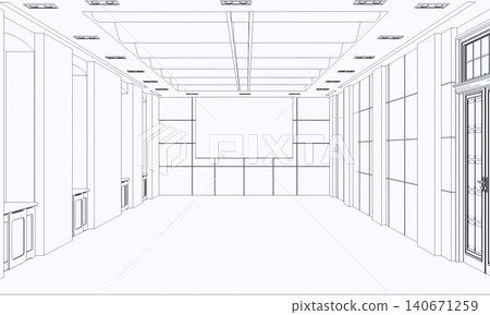 contour visualization of a large empty interior, sketch, outline contour visualization of a large empty interior, sketch, outline 140671259