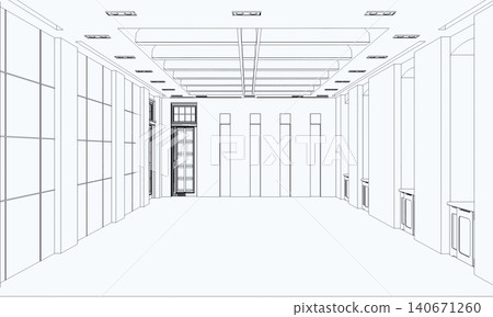 contour visualization of a large empty interior, sketch, outline 140671260