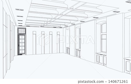 contour visualization of a large empty interior, sketch, outline contour visualization of a large empty interior, sketch, outline 140671261