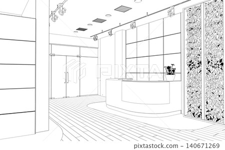 contour visualization of a large empty interior, sketch, outline contour visualization of a large empty interior, sketch, outline 140671269