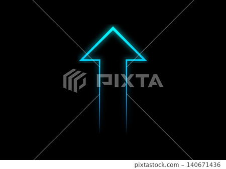Futuristic Blue Neon Up Arrow Icon on Dark Background 140671436