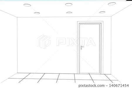 empty room, contour visualization, 3D illustration, sketch, outline 140671454
