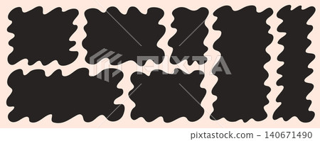 Bold wavy shape frames in square and rectangle formats with irregular zigzag edges. Hand drawn doodle blocks for eye catching text layouts, labels and modern graphic compositions Bold wavy shape frames in square and rectangle formats with irregular zigzag edges. Hand drawn doodle blocks for eye catching text layouts, labels and modern graphic compositions 140671490