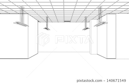 empty pavilion, contour visualization, 3D illustration, sketch, outline 140671549