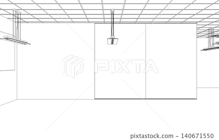 empty pavilion, contour visualization, 3D illustration, sketch, outline 140671550