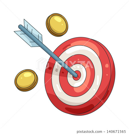 Illustration of target with an arrow and coins Illustration of target with an arrow and coins 140671565