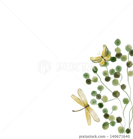 Watercolor Green Leaves and Yellow Flowers Border, Botanical Floral Frame Clipart Watercolor Green Leaves and Yellow Flowers Border, Botanical Floral Frame Clipart 140671640