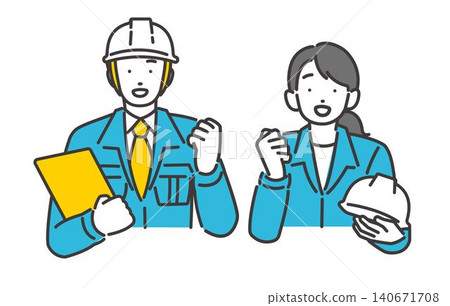 男女工人擺出勝利姿勢的向量插圖 / 溝通 / 現場主管 / 建築 男女工人擺出勝利姿勢的向量插圖 / 溝通 / 現場主管 / 建築 140671708