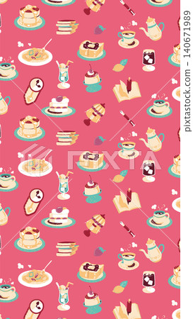 Pink retro cafe sweets vertical pattern background 140671989