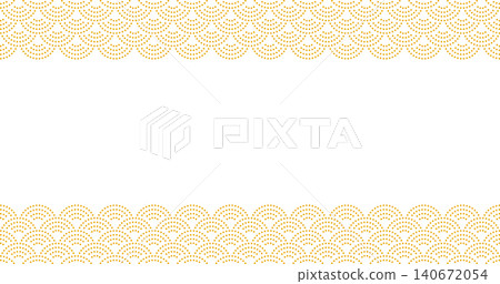 Golden fish scale pattern with decorative dots creates elegant textured frame. Ornamental design with scalloped borders and luxury details. Golden fish scale pattern with decorative dots creates elegant textured frame. Ornamental design with scalloped borders and luxury details. 140672054