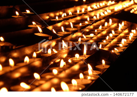 Lit candles on the altar of Our Lady in the Cathedral of the Assumption of Mary in Zagreb, Croatia 140672177