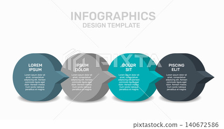 Four-step horizontal 3D circular infographic design template with connected overlapping elements. Vector illustration. Four-step horizontal 3D circular infographic design template with connected overlapping elements. Vector illustration. 140672586