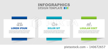 Infographic template with three options, icons, and text for comparing features, services, business choices. Vector illustration. Infographic template with three options, icons, and text for comparing features, services, business choices. Vector illustration. 140672657