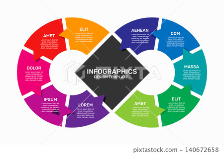 Circular business infographic template featuring ten colorful speech bubble segments for steps or options. Vector illustration. Circular business infographic template featuring ten colorful speech bubble segments for steps or options. Vector illustration. 140672658