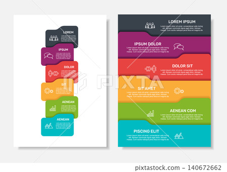 Modern business infographic template with six steps, abstract text and creative web data visualization. Vector illustration. Modern business infographic template with six steps, abstract text and creative web data visualization. Vector illustration. 140672662