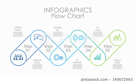 Five-step interconnected linear flowchart infographic template for business processes. Vector illustration. Five-step interconnected linear flowchart infographic template for business processes. Vector illustration. 140672663