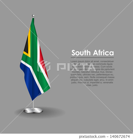South African national flag on a metallic vertical stand. Vector illustration. South African national flag on a metallic vertical stand. Vector illustration. 140672674