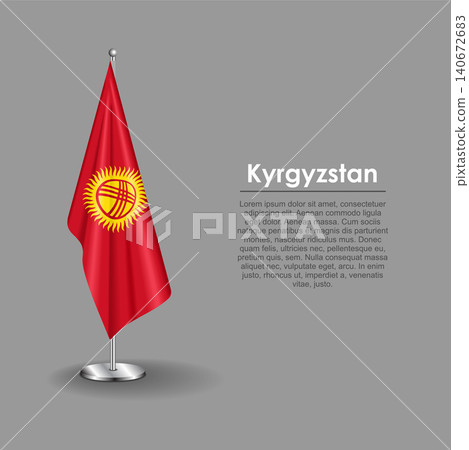Kyrgyzstani national flag on a metallic vertical stand. Vector illustration. Kyrgyzstani national flag on a metallic vertical stand. Vector illustration. 140672683