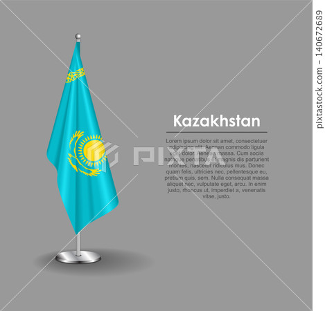 Kazakhstan national flag on a metallic vertical stand. Vector illustration. 140672689