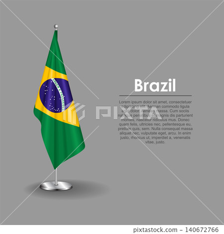 Brazilian national flag on a metallic vertical stand. Vector illustration. Brazilian national flag on a metallic vertical stand. Vector illustration. 140672766