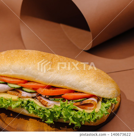 Deli sub sandwich with fresh vegetables and meat Deli sub sandwich with fresh vegetables and meat 140673622