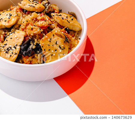 Chicken fried rice bowl with sesame seeds Chicken fried rice bowl with sesame seeds 140673629