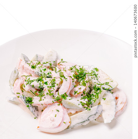 Fresh tomato cucumber salad with yogurt dressing Fresh tomato cucumber salad with yogurt dressing 140673680