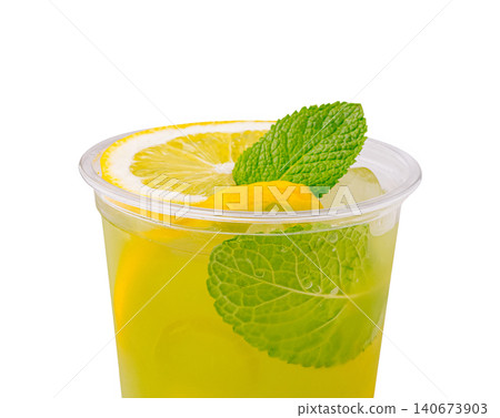 Refreshing lemonade drink with lemon slices and mint 140673903