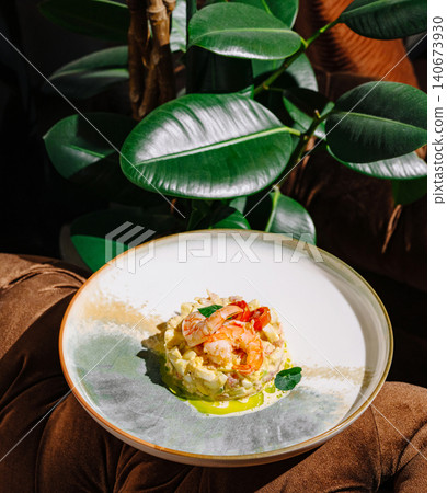 Gourmet shrimp salad appetizer served on plate Gourmet shrimp salad appetizer served on plate 140673930