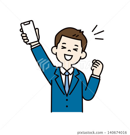 A vector illustration of the upper body of a young man who is excitedly making a fist pump after receiving a job offer email. A vector illustration of the upper body of a young man who is excitedly making a fist pump after receiving a job offer email. 140674016