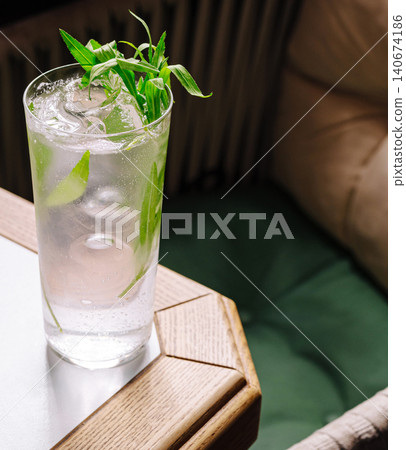 Tarragon gin cocktail refreshing drink with ice Tarragon gin cocktail refreshing drink with ice 140674186