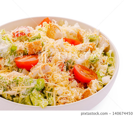 Caesar salad with chicken, tomatoes, cheese, croutons Caesar salad with chicken, tomatoes, cheese, croutons 140674450