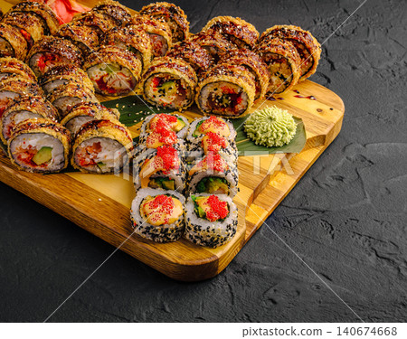 Sushi set with tempura rolls and classic uramaki 140674668