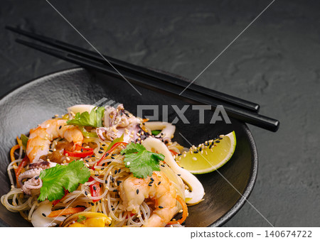 Glass noodle seafood salad with shrimp squid mussels Glass noodle seafood salad with shrimp squid mussels 140674722