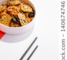 Chicken fried rice with sesame seeds and chopsticks 140674746