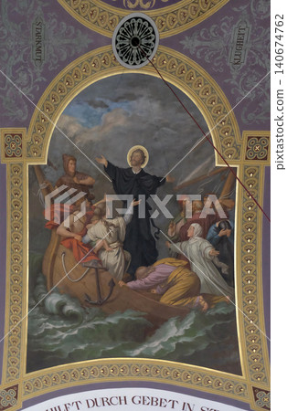 Saint Nicholas, fresco painting in parish church of St. Nicholas in Bad Ischl, Austria Saint Nicholas, fresco painting in parish church of St. Nicholas in Bad Ischl, Austria 140674762