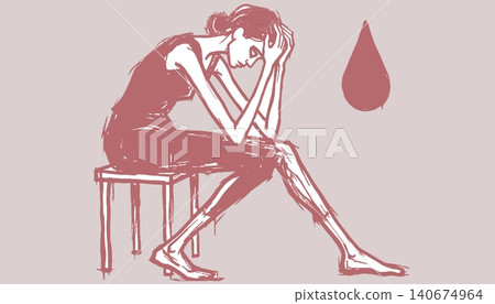 Faint Red Line Art Sitting Sad Figure Editorial Concept Faint Red Line Art Sitting Sad Figure Editorial Concept 140674964