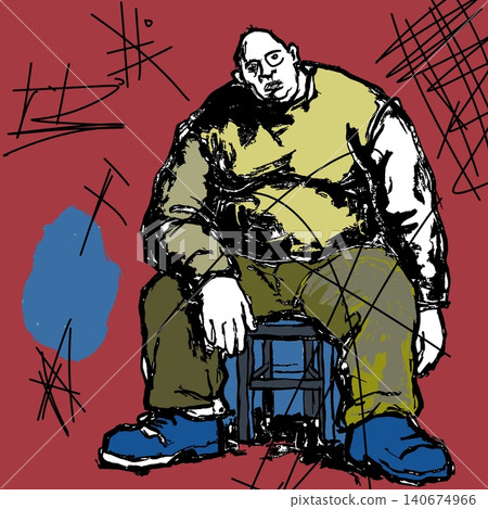 Large Abstract Muscular Sitting Uncomfortable Vector Illustration for Editorial Buyers 140674966