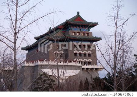 Archery Tower of Zhengyangmen is a gate in Beijing's historic city wall situated to the south of Tiananmen Square and once guarded the southern entry into the Inner City, in Beijing, China Archery Tower of Zhengyangmen is a gate in Beijing's historic city wall situated to the south of Tiananmen Square and once guarded the southern entry into the Inner City, in Beijing, China 140675065