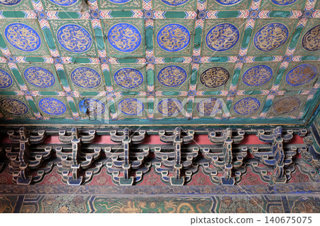 An ornate painted ceiling on a building in the Forbidden City in Beijing An ornate painted ceiling on a building in the Forbidden City in Beijing 140675075